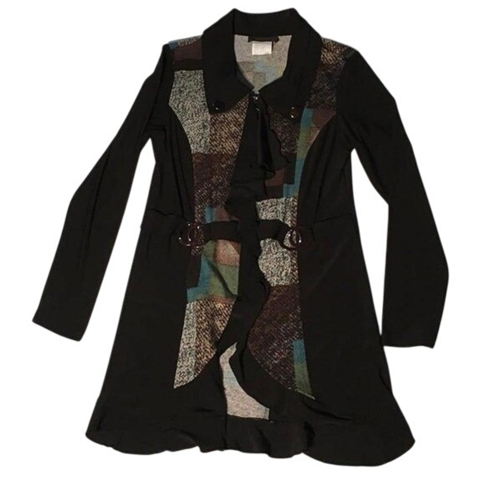 CHIC Bali Tunic- EUC- Size Medium, Black w/ Neutral Colors, Flattering‎ Design